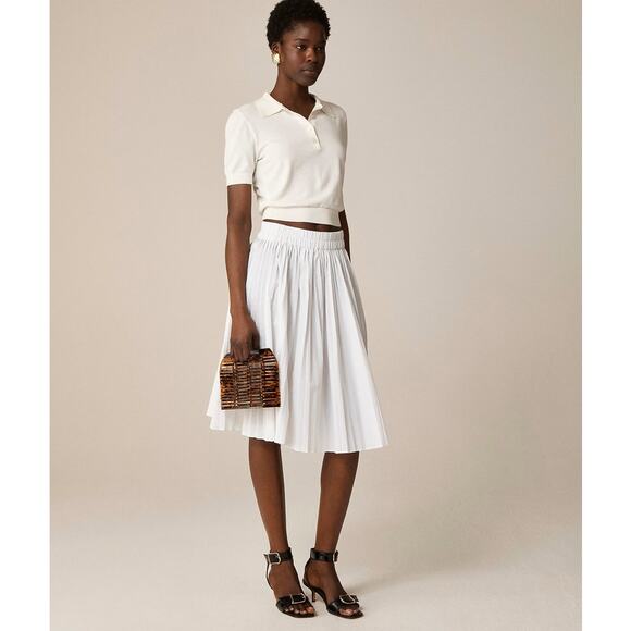 J.Crew Smocked-Waist Pleated Skirt SZ S White Pull On Knee Length A-Line Stretch - Picture 1 of 8